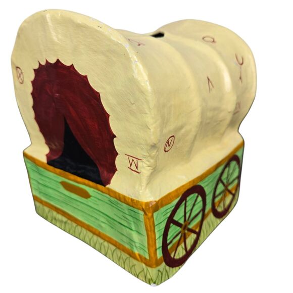 CLAY ART Covered Wagon Hand Painted Papier Mache Tissue Dispenser Box Cover - Picture 8 of 15